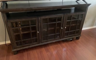Wood Media Console with Glass