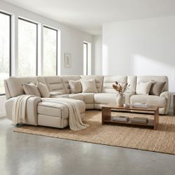 Aubrey 7-Piece Leather Power Zero Gravity Reclining Sectional, Cream