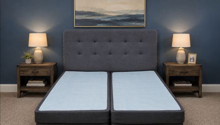 King size Bed Frame with split Box Springs & Tempurpedic Mattress