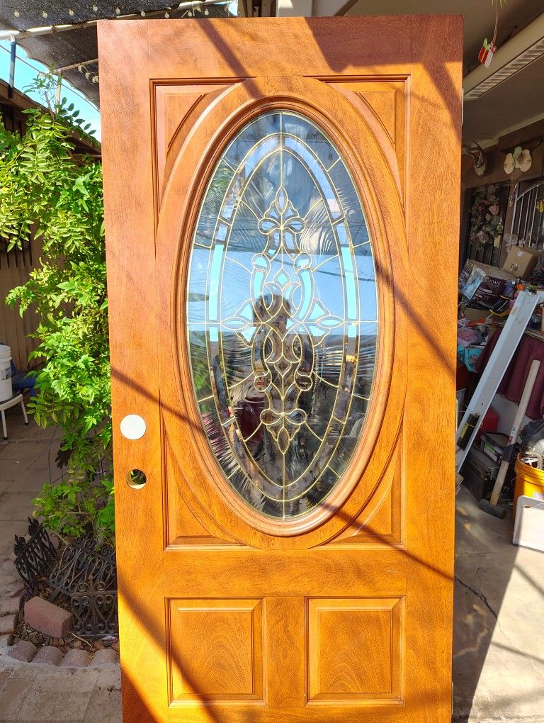 Fiberglass Wooden Entry Door With Decorative Oval Glass 36x80 | Puerta De Madera