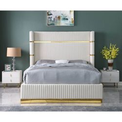 Bed frame queen color crema / Cream-colored queen bed frame