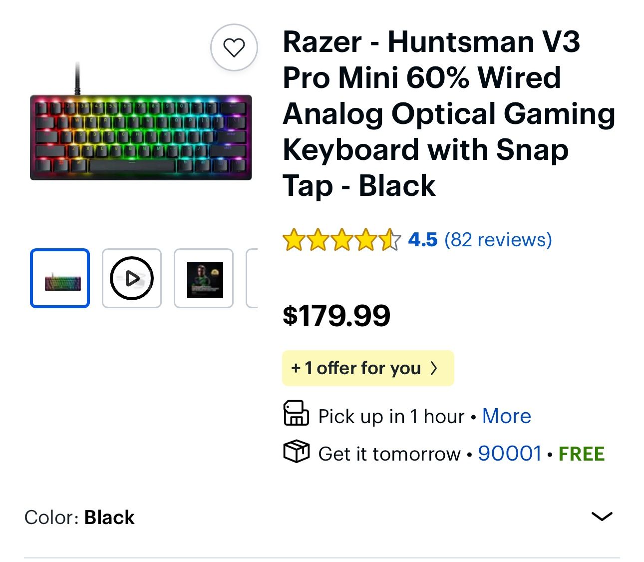Razer - Huntsman V3 Pro Mini 60% Wired Analog Optical Gaming Keyboard with Snap Tap - Black