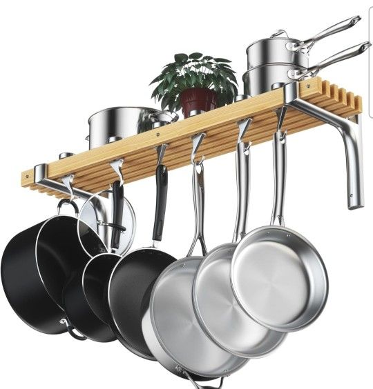 Cooks Standard Wall Mounted Wooden Pot Rack, 36 by 8-Inch