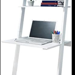 Ladder Shelf - Leaning Wood Bookshelf (White & brown Colors )