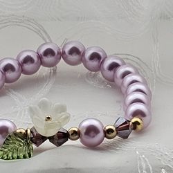 Homemade Purple Anf Flower Charm Stretchy Bracelet 