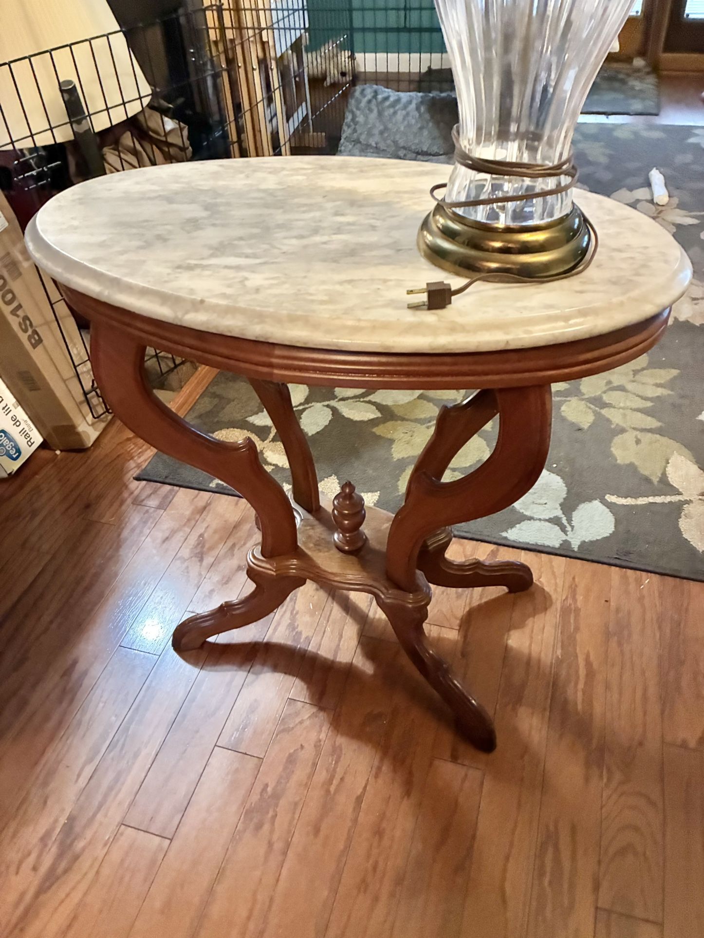 Beautiful Vintage Cherry Wood With marble Top. Table.