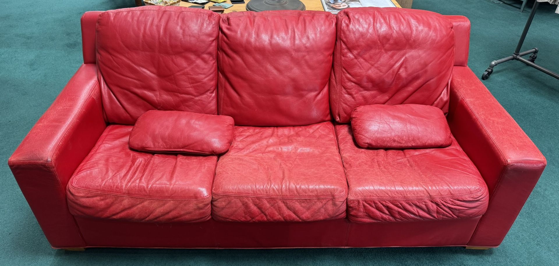 Vintage Red Leather 3-Seater Sofa - Bold Statement Piece