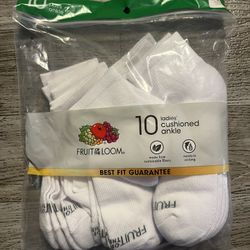 Fruit Of The Loom Ladies  Cushioned Ankle Socks, 10 Pairs , White 