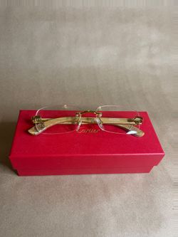 Clear Lens Rimless Cartier sunglasses Woodgrain frame