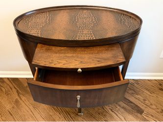 Pulaski Oval Accent Table – Dark Walnut & Champagne Gold