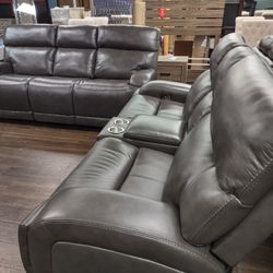 New Top Grain Sectional Sofa With Power Recliners And Power Headrests
