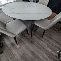 Faux Marble Design White/Grey Chairs With blk/gold Trim