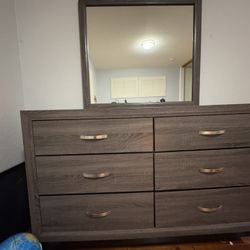 Grey Dresser With Attached Mirror