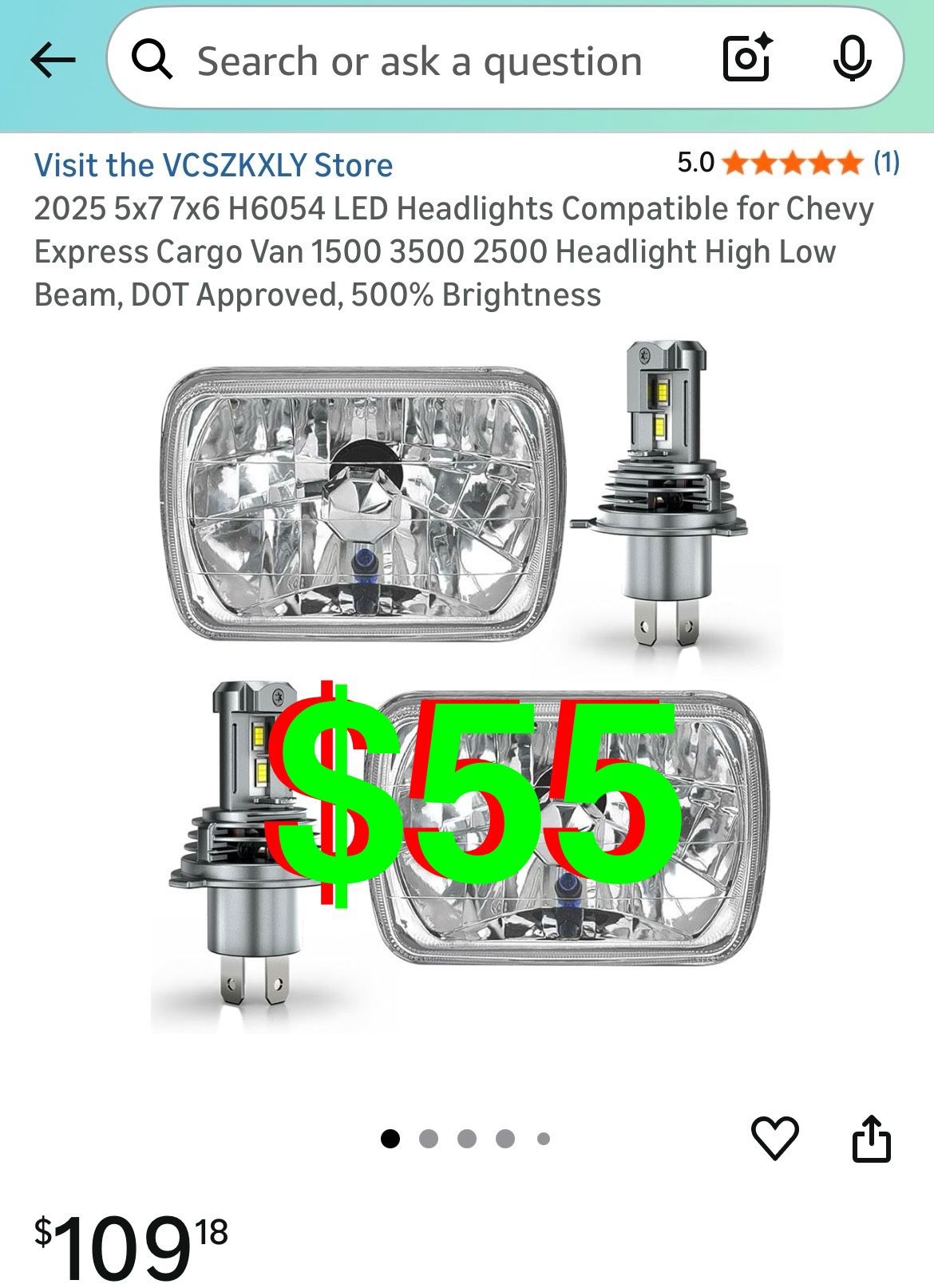 2025 5x7 7x6 H6054 LED Headlights Compatible for Chevy Express Cargo Van 1 2500 Headlight High Low Beam, DOT Approved, 500% Brightness
