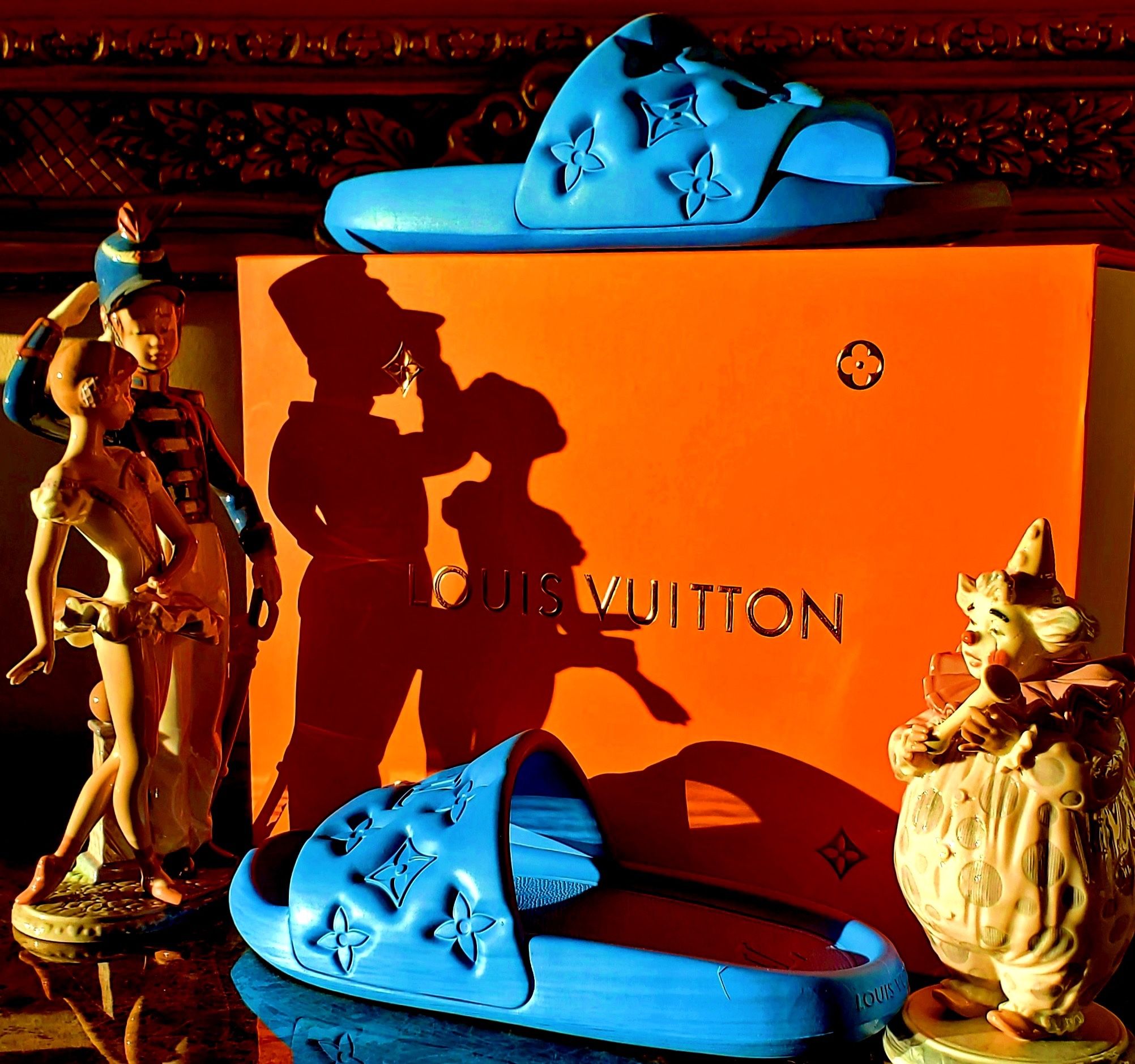 Louis Vuitton LV Waterfront Blue Monogram Embossed Mule Slides - Main Image