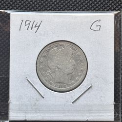 1914 Philadelphia Mint Silver Barber Quarter