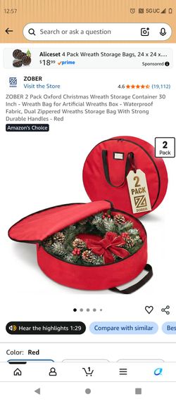 ZOBER 2 Pack Oxford Christmas Wreath Storage Container 30 Inch - Wreath Bag for Artificial Wreaths Box - Waterproof Fabric, Dual Zippered Wreaths Stor
