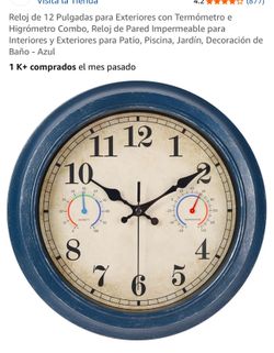 Reloj de 12 Pulgadas para Exteriores con Termómetro e