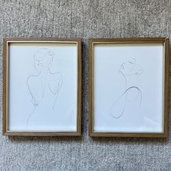 Minimalist Line Art Prints in Wood Frames (Set of 2)