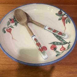 Handpainted  Serving Platter And French Serving Spoons