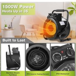  Heater with Thermostat, Large Size, 1500W Electric Heater