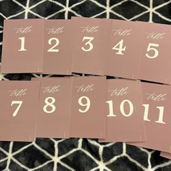 Wedding Table Number Cards, 1-12, Mauve