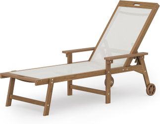 Set 1 Chaise Lounge Chair Outdoor, HDPS and HDPE Wicker Chaise Lounger with 5 Positions, Pool Lounge Chairs, TEAK