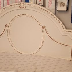 2 Pc White & Gold Bed + Mattress +Nighstand