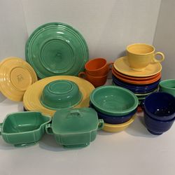 Mixed Fiesta Dishes With Extra Colbolt  blue Pitcher With Lid 