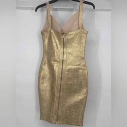 Athina Designer Gold Sleeveless Back Zip Knee Length Bodycon Dress Size Small
