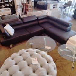 Black Leather Sectional Adjustable Headrest 