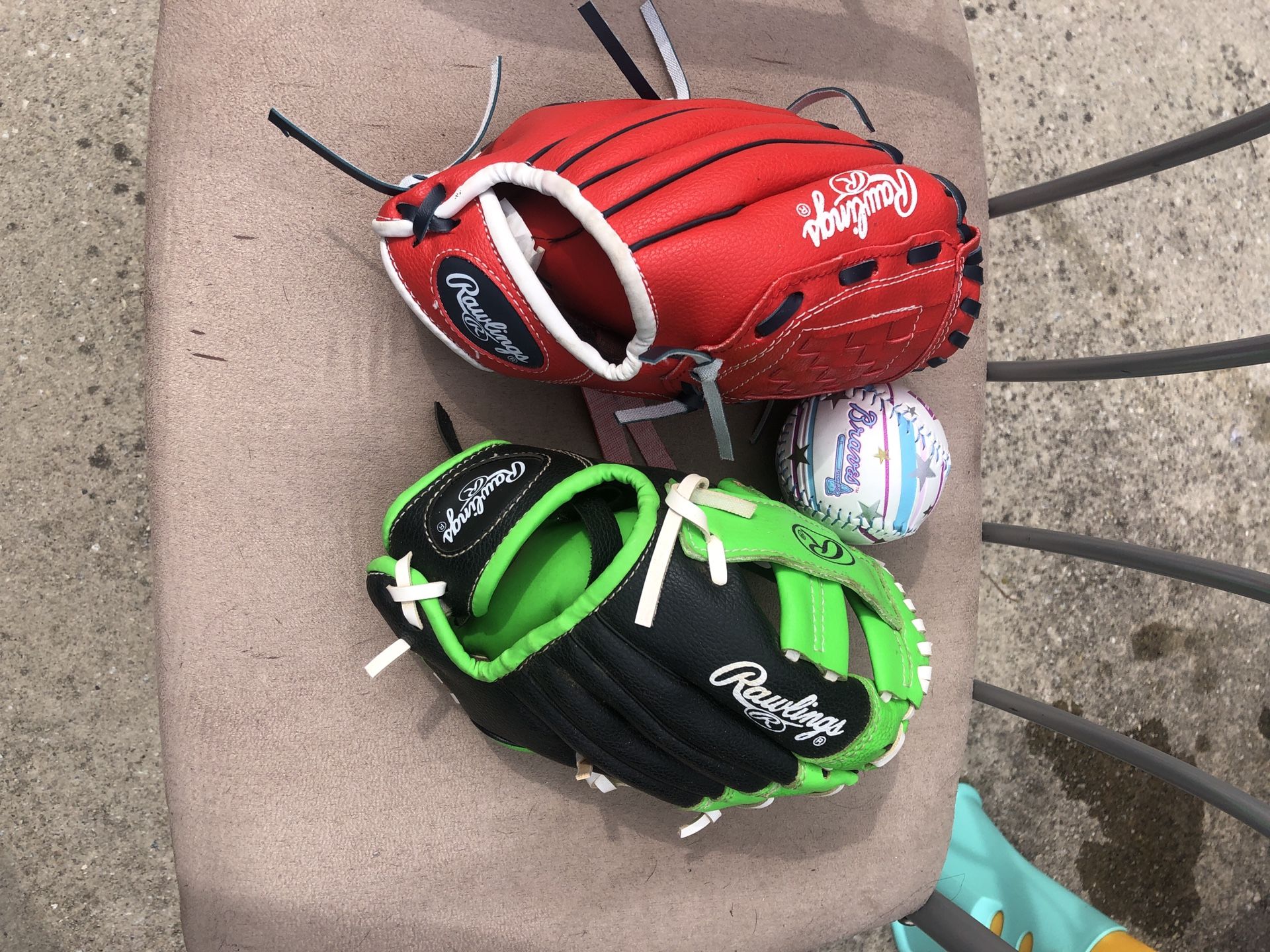 Pair (RH & LH) of Rawlings Youth Player Gloves & Braves Ball - Compare @ $40+