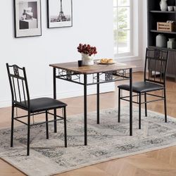 27.5 in. L Brown 3-Piece Dining Set Modern Dining Table Set, Metal and Wood Square Dining Table,2 Chairs