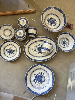 jingdezhen Vintage Chinese porcelain plate Set White Blue Rice Flower 126+ Piece