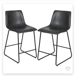 Set of 2 Dark Gray Leather Counter Height Stools