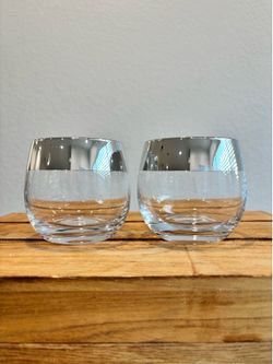 Mid-Century Modern Dorothy Thorpe Style Silver Band Roly Poly Cocktail Glasses