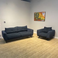 Matching Couch loveseat and chair set blue