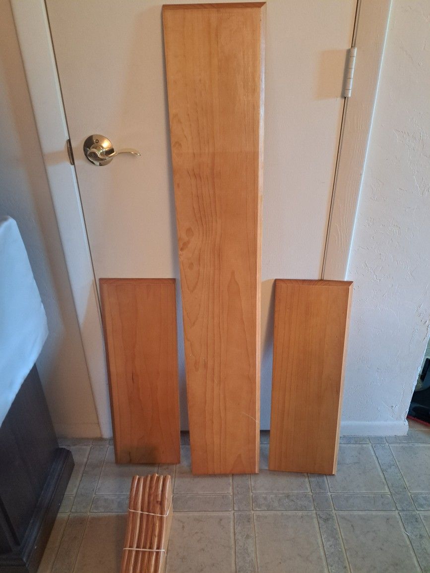 Three Oak Finished Shelves With Matching Brackets