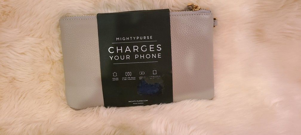 NEW Butler MightyPurse/Clutch Light Gray With Built-in Phone Charger For All Smartphones(IPhone 5 And Later)