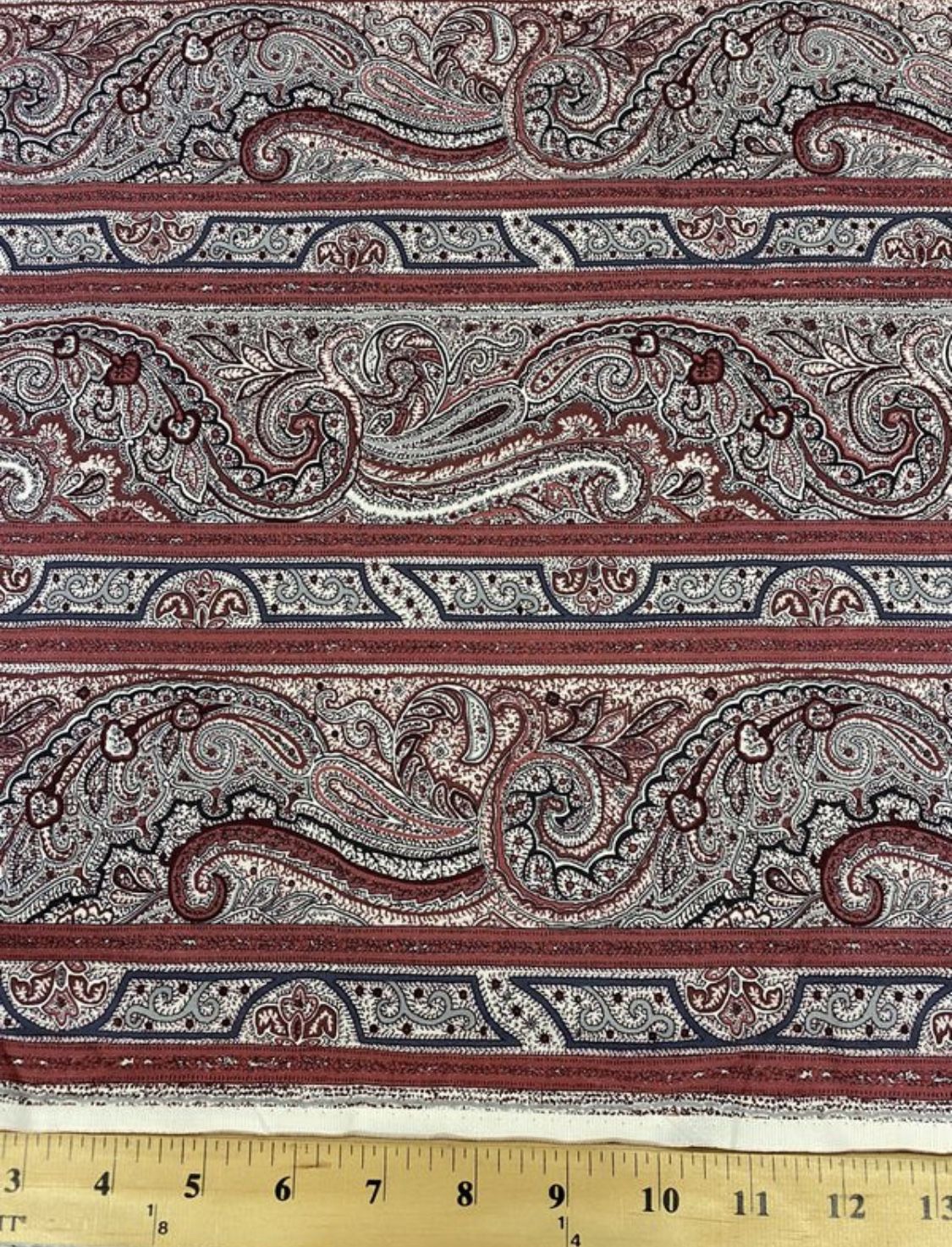 Red Paisley Stripe cotton fabric price per 1/2 yard