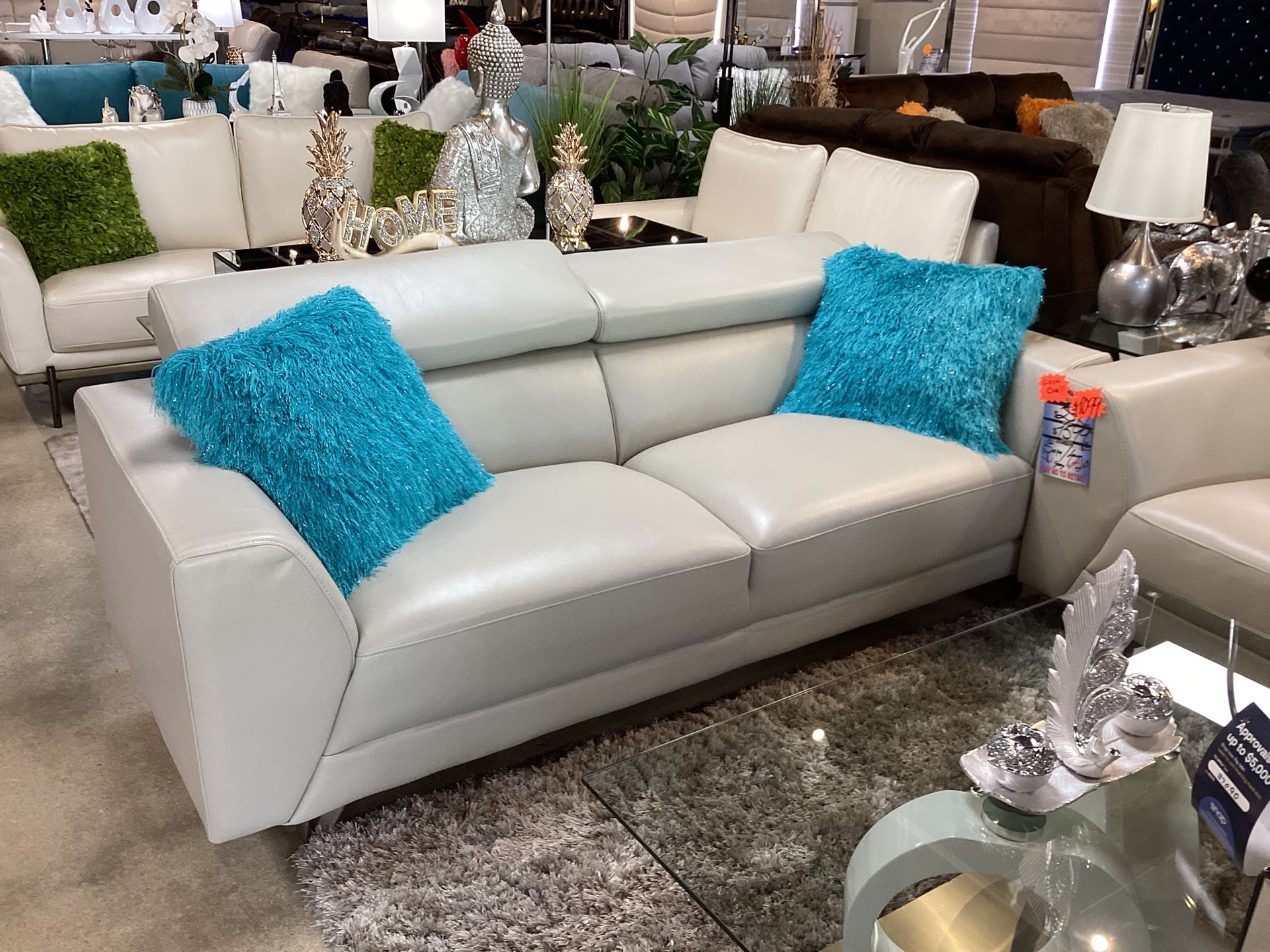 Beautiful Furniture Sofa And Loveseat On Sale Now For $799 Color White And Gray; Floor Model