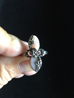 Rose Quartz and Marcasite Sterling Silver Ring Sz 71/2 $15