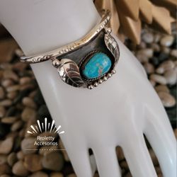 Sterling Silver 925 Navajo Bracelet With Real Turquoise Stone