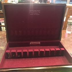Roger 12 slot flatware wooden box with red velvet cover inside