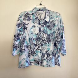 Women’s ALFRED DUNNER Rayon/Polyester 1/2 sleeve semi sheer button down top… Size 18 petite