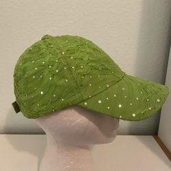 Used lime adjustable women's sparkle glitter baseball cap