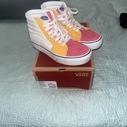 Vans High-Top Platform Sneakers - Orange/Yellow, Pink, Green & White Corduroy
