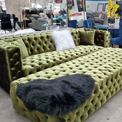 In Stock Velvet Sectionals Oversize Matching Ottoman
