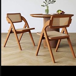 Set Of 4 Japandi Folding Solid Wood Walnut Dining Chairs
