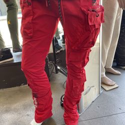 Red Stacked Jogger Pants 